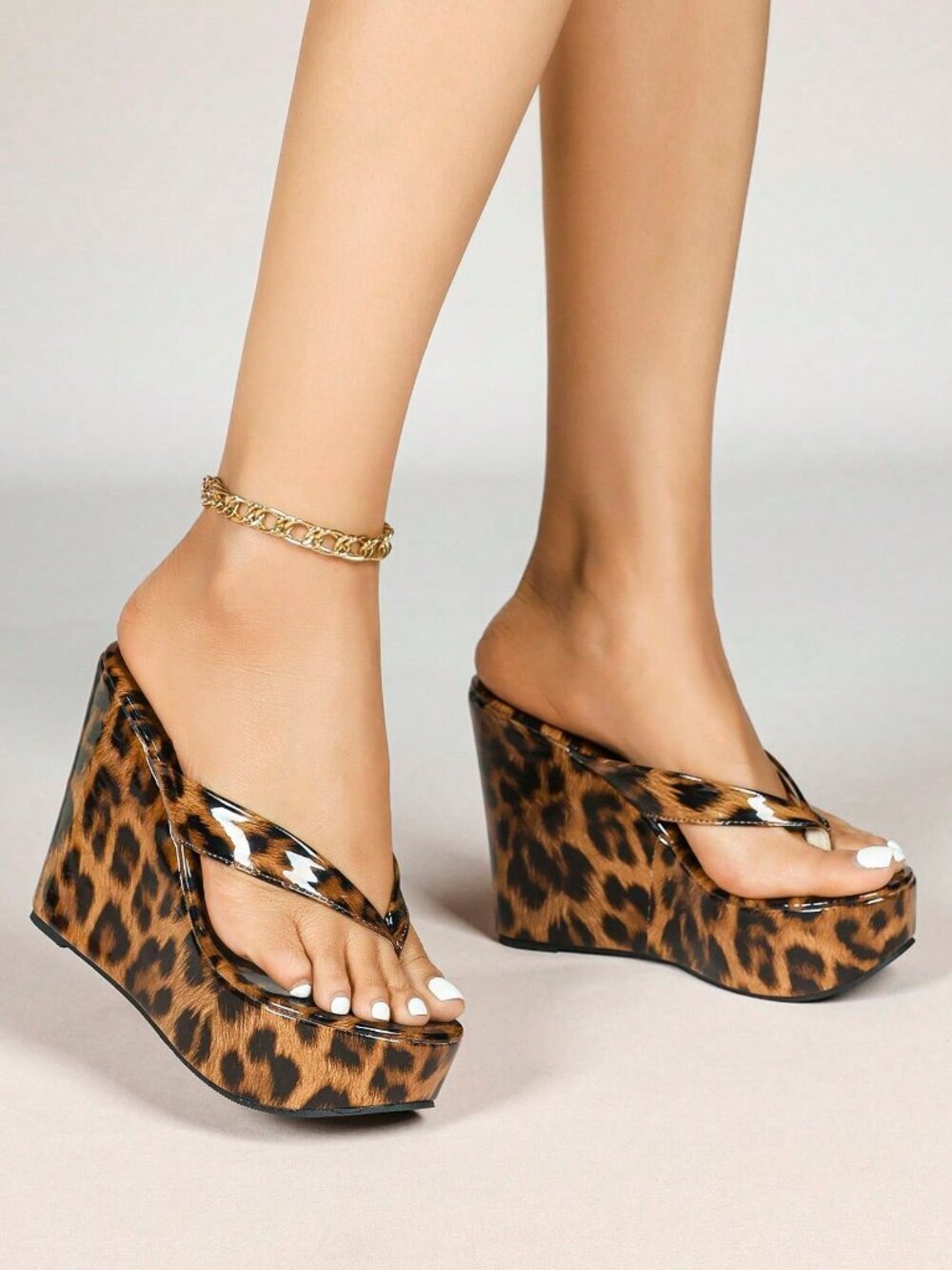 Brown  Fashionable Women's Leopard Print Thick Wedge Sandals